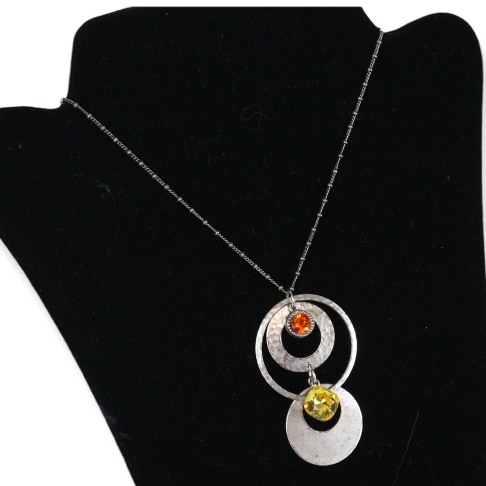 Anne Koplik designs  Artisan-Crafted Rustic Hoop & Gemstone Pendant Necklace 11”